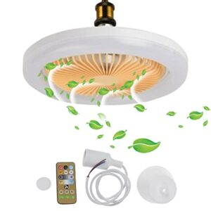 Bladeless Ceiling Fans with Lights, Small Enclosed Low Profile Fan Light, LED 30W Remote Control Dimming 3-Color 3-Level Wind, Ceiling Light with Fan, Small Caged Ceiling Fan with Light