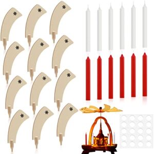 25 Pcs Full Repair Parts and Replacement Kit for German Christmas Pyramid Carousels and Christmas Windmill 12 Fans Blades, 12 Candles and 1 Sheet Candle Adhesives