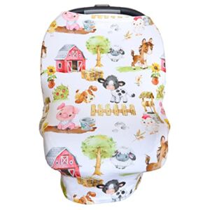 Honey Lemonade – Baby Car Seat Cover Canopy Breastfeeding Nursing Cover Multifunctional Stretchy Soft Boys Girls Gender Neutral (Farm Animals)