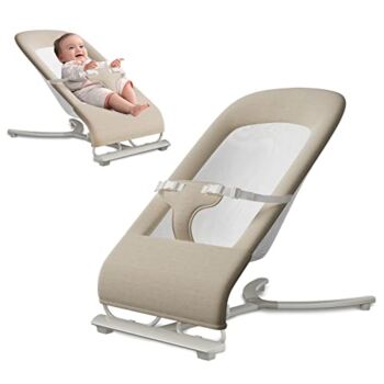 Baby Bouncers for Infants, Portable Bouncer Seat for Babies, Portable Baby Rocker with 3-Point Harness, Portable Rocker with Mesh Fabric and Babies Soothing Vibrations (Khaki) | The Storepaperoomates Retail Market - Fast Affordable Shopping