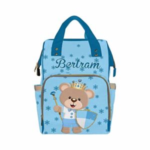 Custom Prince Bear Diaper Bag with Name, Personalized Dark Blue Crown Cute Mommy Daypack, Nylon Waterproof Backpack for Baby Boy, Gifts for Newborn Moms Suitable for Travel Outdoor Use