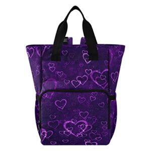 Hearts Purple Diaper Bag Backpack Baby Boy Diaper Bag Backpack Baby Bag Diaper Bags with Insulated Pockets for Mom and Dad