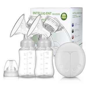 24mm Flanges Double Electric Breast Pumps, Portable Anti-Backflow, 2 Modes & 8 Levels Ultra-Quiet and Pain Free Strong Suction Power Breastfeeding Pump（White）