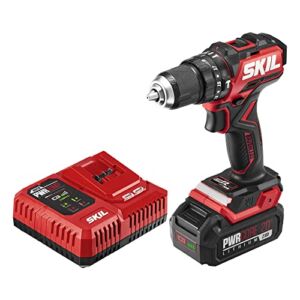 SKIL PWR CORE 20 Brushless 20V 1/2 In. Compact 3-In-1 Hammer Drill Kit with 1/2” Single-Sleeve, Keyless Chuck & LED Worklight Includes 2.0Ah Battery and PWR JUMP Charger – HD6294B-10