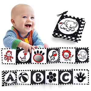 Jenilily High Contrast Baby Newborn Toys Black and White Soft Cloth Book Infant Mirror Tummy Time Baby Book Crib Toys for 0-3-6 Months Boys Girls