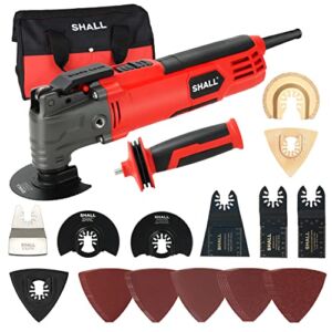SHALL Oscillating Tool, 500W Oscillating Multitool Kit with 5° Oscillation Angle, Quick Change & Kickback Protection, 6 Variable Speeds, Auxiliary Handle, 34Pcs Saw Accessories and Carry Bag Included