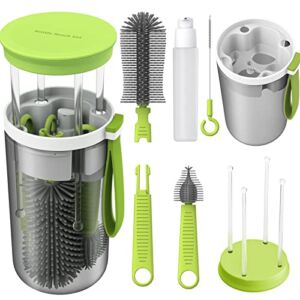 WHNL Travel Baby Bottle Brush Set with Bottle Cleaner Brush Set and Drying Rack,Gift for Newborn Mothers, Suitable for Travel and Home(Green)