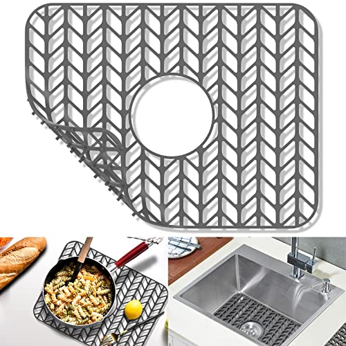 GUUKIN Sink Protectors for Kitchen Sink, 16 3/16”x 12 1/2” Silicone Kitchen Sink Mat Grid for Bottom of Farmhouse Stainless Steel Porcelain Sink with Center Drain (Grey) | The Storepaperoomates Retail Market - Fast Affordable Shopping