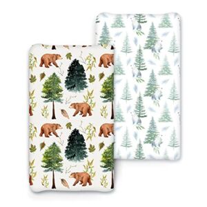 Ultra Stretch Baby Changing Pad Cover-ACRABROS Snug Fitted Diaper Changing Diaper Changing Table pad Cover for Boys Girls,2 Pack,Comfy Wipeable,Bears &Forest