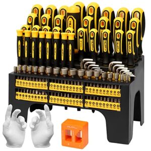 YSJOYTOOL 131-Piece Magnetic Screwdriver Set with Plastic Ranking, Includes Precision screwdriver and Pick & Hook, Ratchet Driver and Hex key, DIY Tools for Men Tools Gift