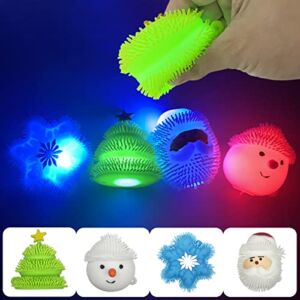 Jofan 4 Pack Christmas Light Up Spkiy Balls Squeeze Balls Toys for Kids Boys Girls Toddlers Christmas Stocking Stuffers Party Favors Gifts
