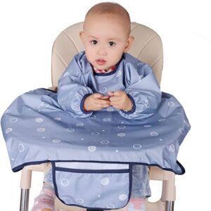 MOTEERLLU Coverall Baby Feeding Bib for Eating,Long Sleeves Bib Attaches to Highchair and Table,Anti-Dirty Weaning Bibs,Toddler Wipe Clean Waterproof for Baby Self-feedin 6-36 Months (Blue sleeved)