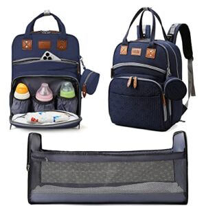 Multifunctional Waterproof Diaper Bag Backpack – Large Capacity Diaper Bag with Changing Station, Durable and Portable Universal Baby Backpack Suitable for Outdoor, Travel and Outing (Dark Blue)