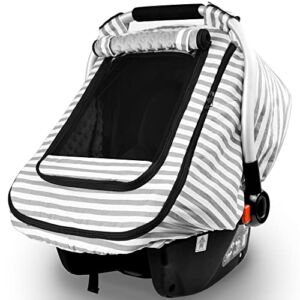 Car Seat Covers for Babies,Baby Car Seat Cover for Boys Girls,Windproof Infant Carseat Cover,Kick-Proof Car Seat Canopy with Breathable Mesh Peep Window,Stripe Print