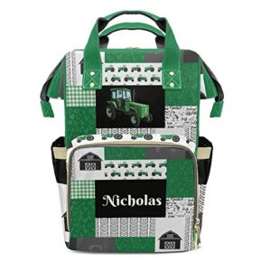 Personalized Patchwork Green Farming Vehicle Tractors Diaper Bag Backpack with Name Custom Nappy Mommy Bags for Baby Girl Boy Gifts