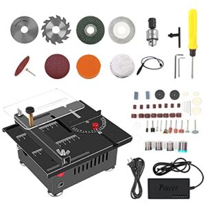 Mulcort 100W Multi-Functional Table Saw Mini Desktop Electric Saw Cutter Speed & Angle Adjustable 16MM Cutting Depth with Blade Flexible Shaft and More Accessories for Wood Plastic Acrylic Cutting