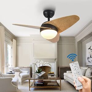 LED Ceiling Fan with Remote Control,Small Ceiling Fan with Reversible Quiet DC Motor，3 Colors, 5 Wind Speeds and Timer Function,Modern Ceiling Fan with Light for Bedroom Living Room