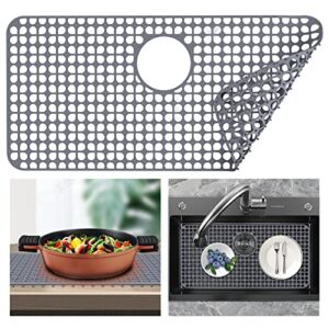 Silicone Sink Protector for Kitchen Sink MOSTWOGO-27.2”x13.4” Kitchen Sink Mat for Bottom Stainless Steel with Rear Drain, 1PCS No-Slip Heat-Resistant Sink Grid Grate Accessories(Grey)