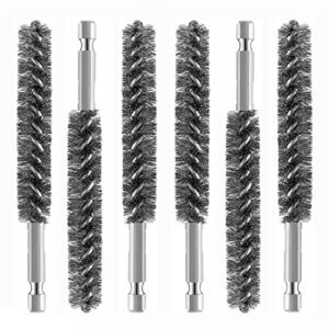 6 Pieces Wire Brush for Power Drill Cleaning, Stainless Steel Bristles Wire Bore Brush Bit with Hex Shank Handle, 4 Inch in Length