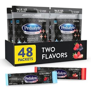Pedialyte AdvancedCare Plus Electrolyte Powder, Strawberry Freeze And Berry Frost, Has PreActiv Prebiotics, Electrolyte Drink, 0.6 oz Powder Packs, 48 Count