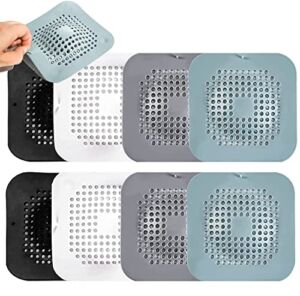 8 Pack Shower Drain Hair Catcher, Shower Drain Convex Silicone Hair Stopper with Suction Cup,Square Drain Cover for Bathroom, Tub, Kitchen Sink