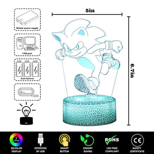 3D Sonic The Hedgehog Anime Lamp,Remote Touch 16 Color Changing Room Decor Night Light Birthday Christmas Gifts for Kids, Boys, Girls | The Storepaperoomates Retail Market - Fast Affordable Shopping