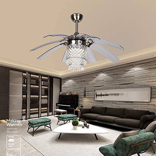 SWLKJ Crystal Ceiling Fan Light, Creative Design 42” Chandelier Fan with 8 Foldable Leaves, Outdoor Ceiling Fans Remote Control 3 Colors 3 Speeds Timing Function | The Storepaperoomates Retail Market - Fast Affordable Shopping