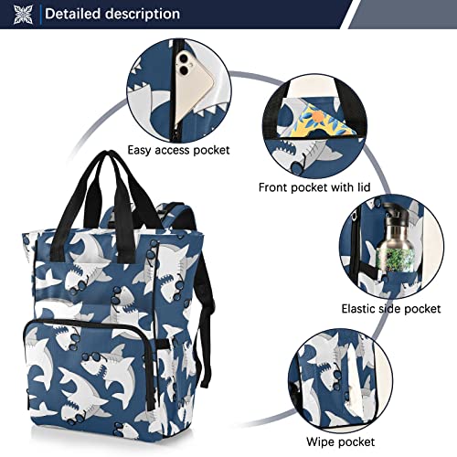 Morden Hand Drawing Shark Diaper Bag Backpack Baby Boy Diaper Bag Backpack Tote Shoulder Nappy Bag Mommy Bag with Insulated Pockets for Newborn Essentials | The Storepaperoomates Retail Market - Fast Affordable Shopping
