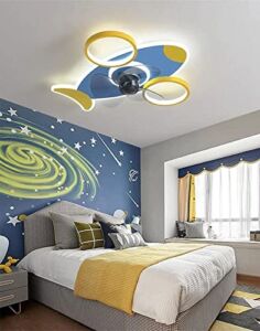 Kids Airplane fan Light, Ceiling Fan with Light and Remote Control Modern Creative Dimmable LED Ceiling fan 3 Wind Speed Silent LED Ceiling fan with Bedroom Kids Room Lighting, 90W ( Color : Blue )