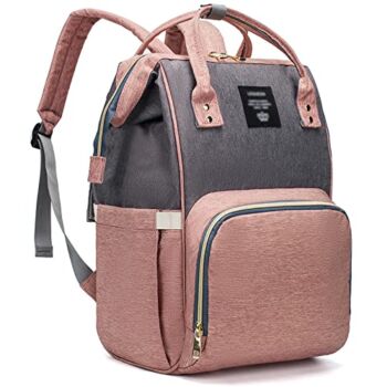 Diaper Bag Backpack for Women/Men, Large Canvas Shoulders Diaper Backpack, Mommy Nappy Bags for Baby Care Travel (Pink Grey) | The Storepaperoomates Retail Market - Fast Affordable Shopping