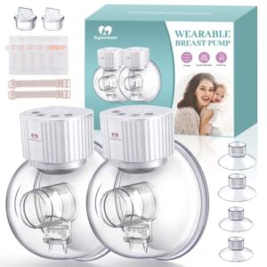 Wearable Breast Pump, Supermom Double Hands Free Breast Pump, Electric Breast Pump Portable with 3 Modes & 9 Levels , Memory Function, Low Noise & Painless,19mm/22mm/25mm Flange (White)