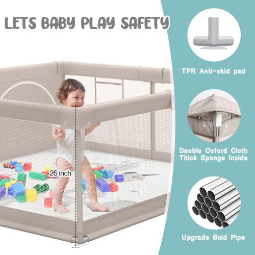 ZEEBABA Baby Playpen with Mat, 47x47inch Playpen, Playpen for Babies and Toddlers, Small Baby Play Pens, Large Playpen for Toddler, Play Yard for Infants with 47″ Play Mat, Playard with Gate | The Storepaperoomates Retail Market - Fast Affordable Shopping