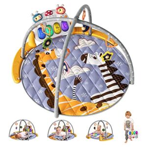 TUMAMA Remote Control Baby Play Mat Large, Tummy Time Mat with Kick and Play Piano, Baby Activity Mat with 4pcs Hanging Baby Rattle, Baby Gym with Lights and Music, Newborn Toys Unisex
