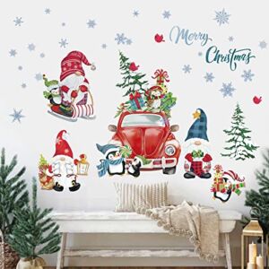 decalmile Christmas Red Car Gnome Window Wall Decals Christmas Trees Winter Wall Stickers Room Door Party Christmas Window Showcase Wall Decorations