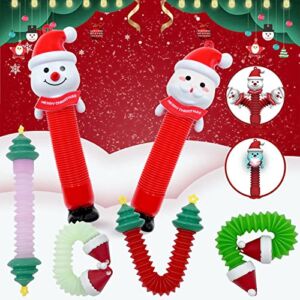 URMONA 8 PCS Christmas Pop Tubes Sensory Toys, Funny Telescopic Mini Pop Tubes Santa Claus, Snowman, Christmas Tree and Christmas Hat with Lamp, Xmas Parent-Child Toy for Kids and Adults