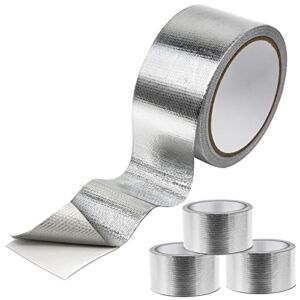 2 Inch x 32.8 ft Heat Resistant Tape Adhesive Backed Heat Shield Reflective Tape Glass Fiber Cloth Aluminum Foil Tape for Intake Pipe Engine Bay etc 4 Rolls