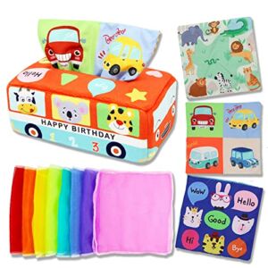 Baby Tissue Box, Magic Tissue Box, 9 Month Old Baby Toy, Soft Stuffed High Contrast Crinkle Montessori Square Sensory Toys For 6 To 12 Months Babies Infants Kids Newborns & Toddler Preschool Learning