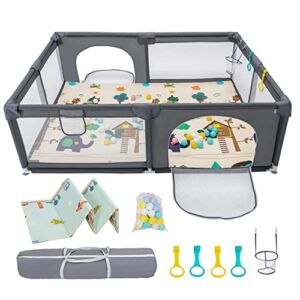 Baby Playpen with Playmat, Cuddor Large Play Yard for Babies and Toddlers 79” x 59”, Infant Activity Center Play Pen Fence Indoor and Outdoor (Dark Gray)