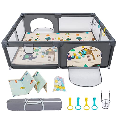 Baby Playpen with Playmat, Cuddor Large Play Yard for Babies and Toddlers 79” x 59”, Infant Activity Center Play Pen Fence Indoor and Outdoor (Dark Gray) | The Storepaperoomates Retail Market - Fast Affordable Shopping