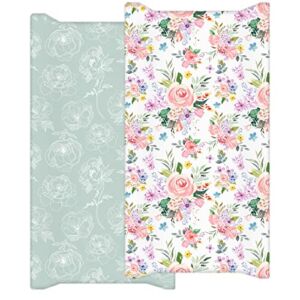 Changing Pad Cover, 2 Pack Changing Table Cover for Baby Boys Girls, Jersey Knit Soft Diaper Changing Pad Cover, Changing Table Sheets, Pink Watercolor Flower