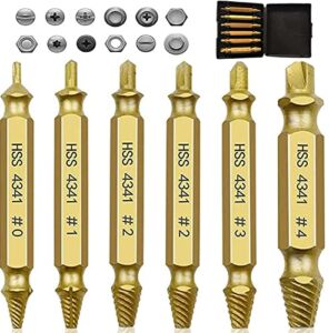 RIYCUOWT 6 Pcs Screw Extractor Kit and Drill Bit Set, Damaged Stripped Screw Extractor Set DIY Hand Tools Gadgets Gifts for Men Broken Bolt Extractor Screw Remover Sets