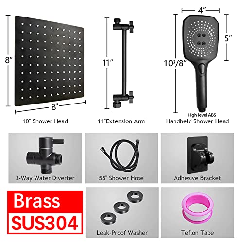 Rain Shower Head with Handheld High Pressure 3 Settings 10 and 5 Inch Big Heads with Extender Arm Hose Water Diverter Strong Adhesive Holder SUS304 Stainless Steel Matte Black | The Storepaperoomates Retail Market - Fast Affordable Shopping