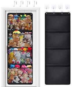 Storage for Stuffed Animals, Over Door Organizer for Stuffies, Kid’s Toys, and Baby Accessories, Stuffed Animal Holder with 4 Breathable Pcoket and 8 Door Hook