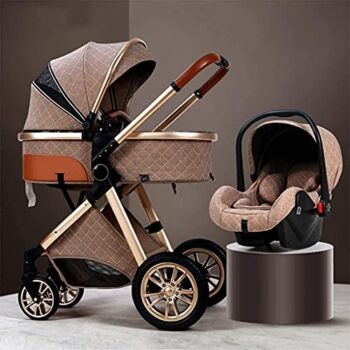 3 in 1 Baby Strollers, Portable Baby Carriage,Foldable Pram Strollers,Two-Way Implementation,Damping Wheels,Pushchair with Mommy Bag and Rain Cover (Color : Khaki) | The Storepaperoomates Retail Market - Fast Affordable Shopping