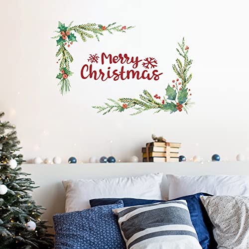 7 Pcs Merry Christmas Wall Decal Wreath Vinyl Wall Sticker Bells Berries Peel and Stick Wall Decals Xmas Peace Joy Wall Art Decor Large Christmas Wall Decor for Living Room Bedroom Home Office Decors | The Storepaperoomates Retail Market - Fast Affordable Shopping
