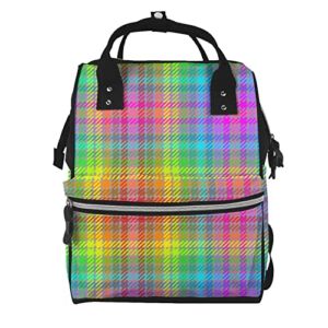 Diaper Changing Backpacks For Mom Rainbow-Crayons-Tartan Travel Bookbag Diaper Bags Back Pack