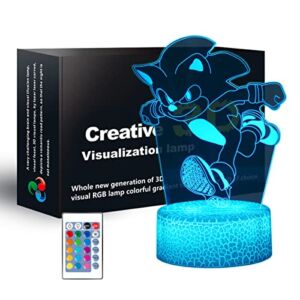 3D Sonic The Hedgehog Anime Lamp,Remote Touch 16 Color Changing Room Decor Night Light Birthday Christmas Gifts for Kids, Boys, Girls