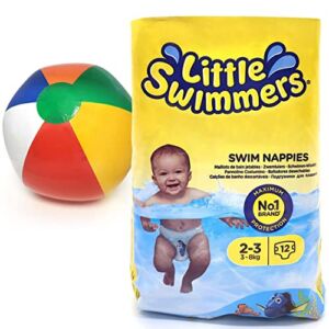 Little Swimmers Disposable Swim Diapers – (6.6lb.-18lb.) Ultra-Soft and Durable Swim Nappies for Beach, Pool – Cute Swim Pants for Little Boys and Girls, Toddlers – Includes Bonus Pool Ball (X-Small)