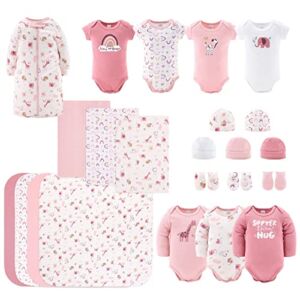 The Peanutshell Newborn Clothes & Accessories Set | 23 Piece Baby Girl Layette Gift Set | Fits Newborn to 3 Months | Rainbow & Safari
