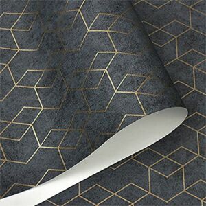 Peel and Stick Wallpaper Geometric Dark Grey Contact Paper Hexagon Gold Self Adhesive Removable Wallpaper 20.8 in X 9.8ft